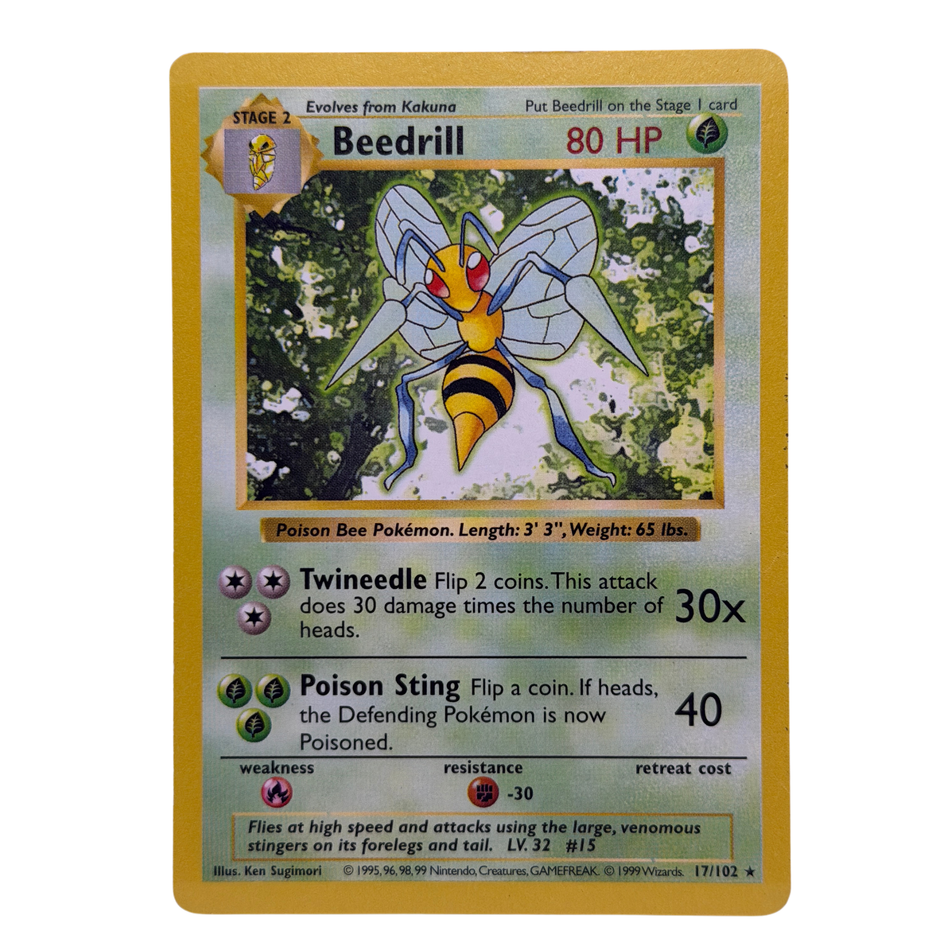Pokemon TCG: Beedrill Base Set 17/102 Regular Shadowless Rare LP/NM