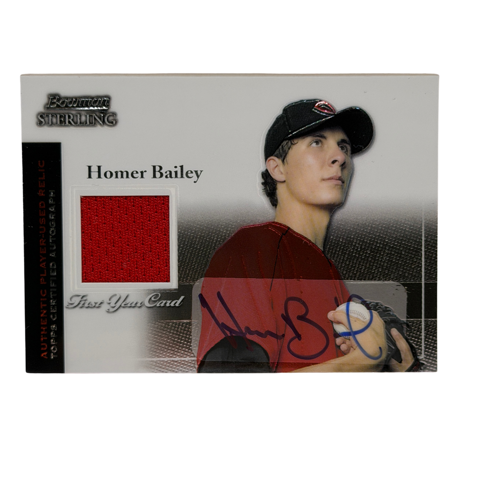 2004 Bowman Sterling Homer Bailey #BS-HB Auto Jersey 2 No Hitter RPA