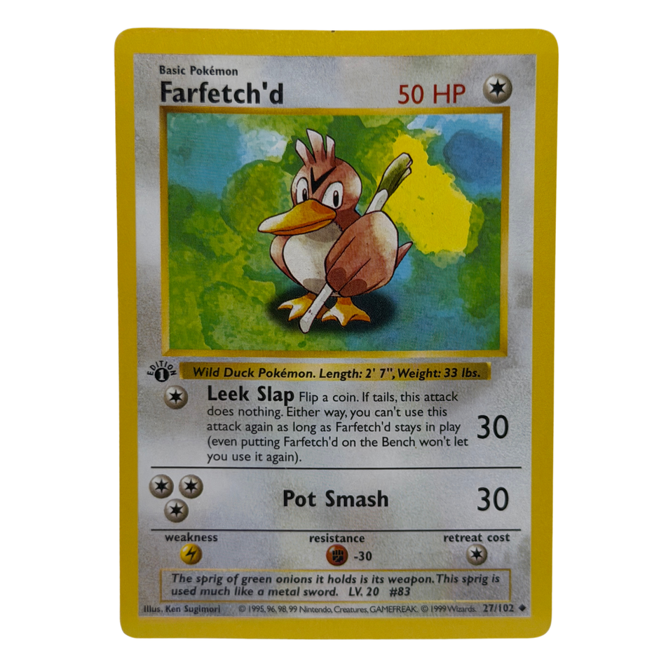 Pokemon TCG: Farfetch'd 27/102 1st Edition Uncommon Base Set Shadowless NM