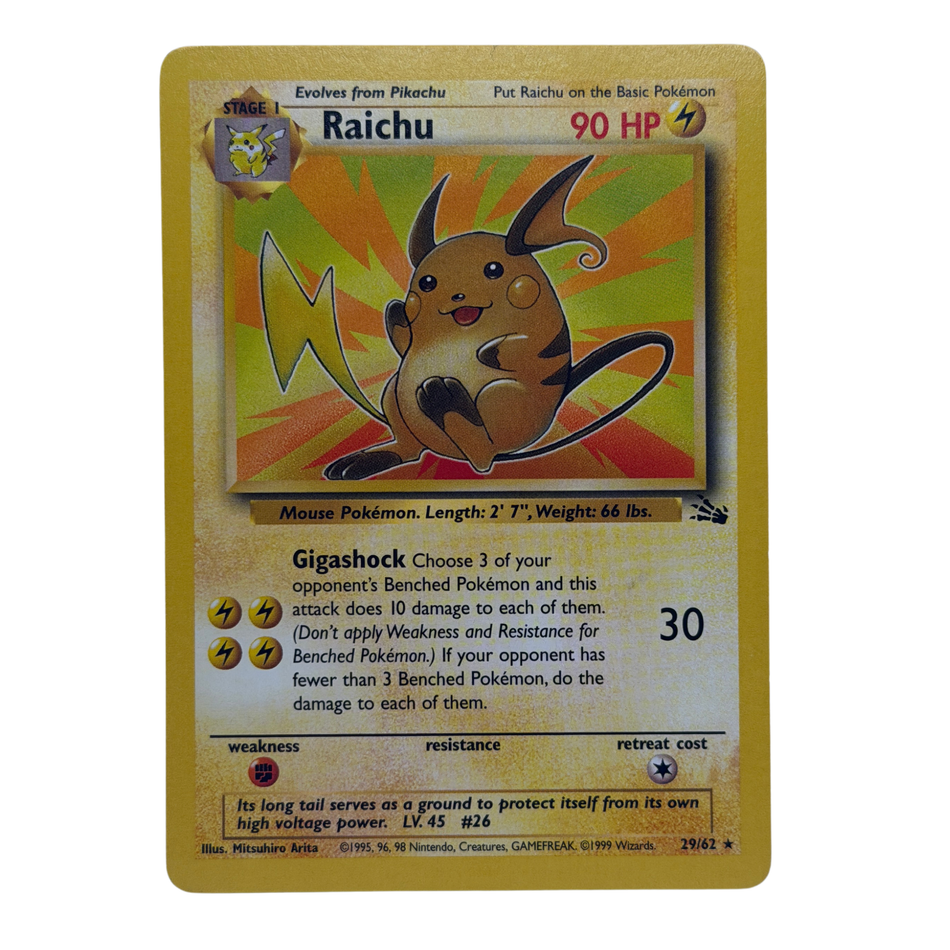 Pokemon TCG: Raichu 29/62 Fossil Non-Holo Rare Vintage Card WOTC LP/NM