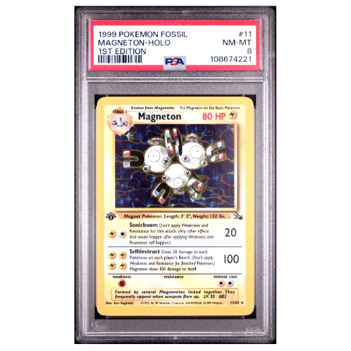 Pokemon TCG: First Edition Magneton Fossil Holo Rare 11/62 PSA 8