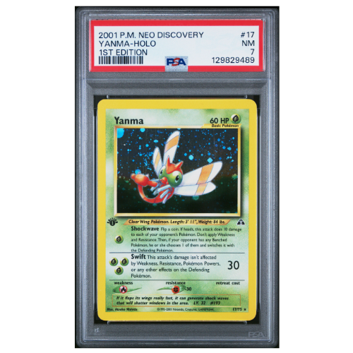 Pokemon TCG: 2001 Neo Discovery Yanma-Holo 1st Edition PSA 7 NM