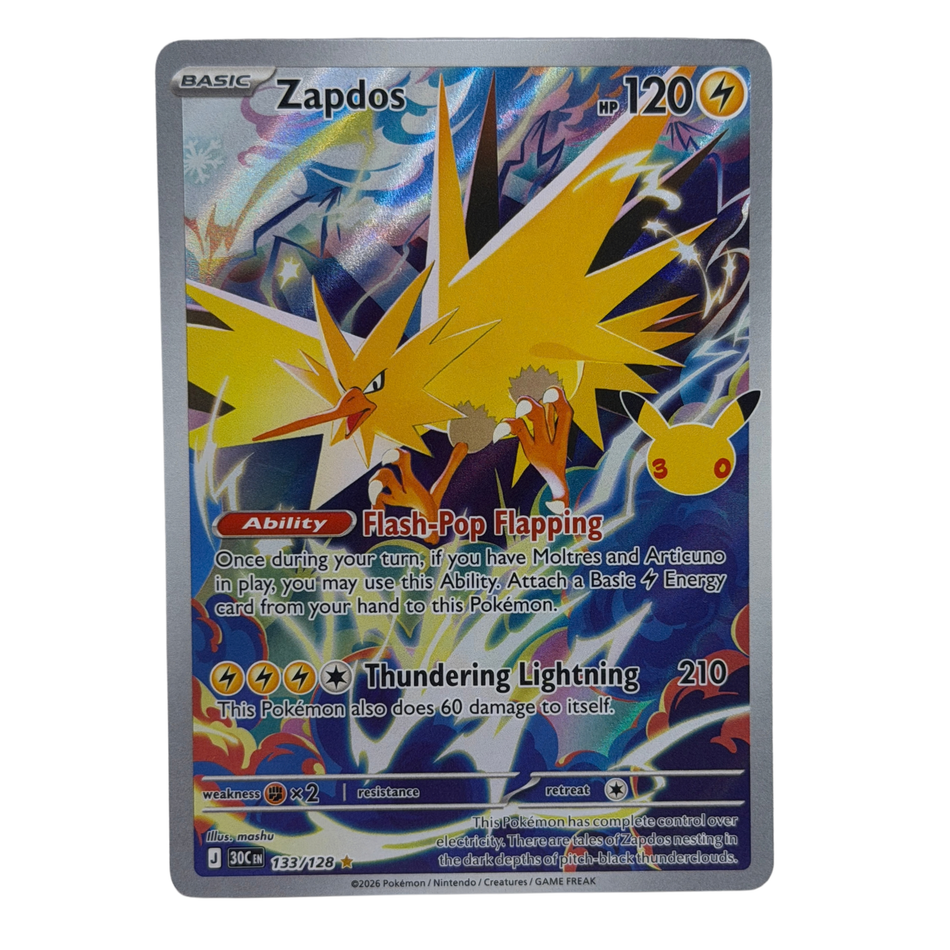 Pokemon TCG: Zapdos 133/128 Illustration Rare Holo 30th Celebration NM