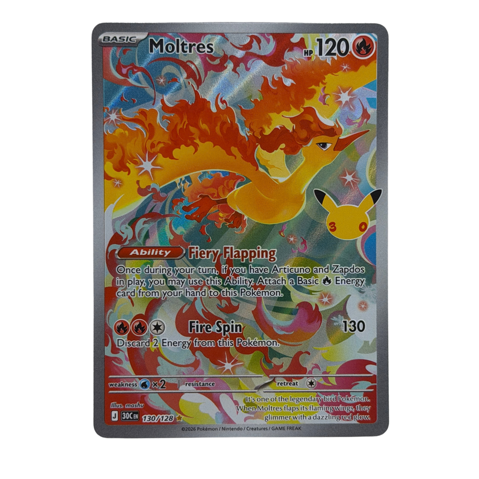 Pokemon TCG: Moltres 130/128 Illustration Rare IR 30th Anniversary NM