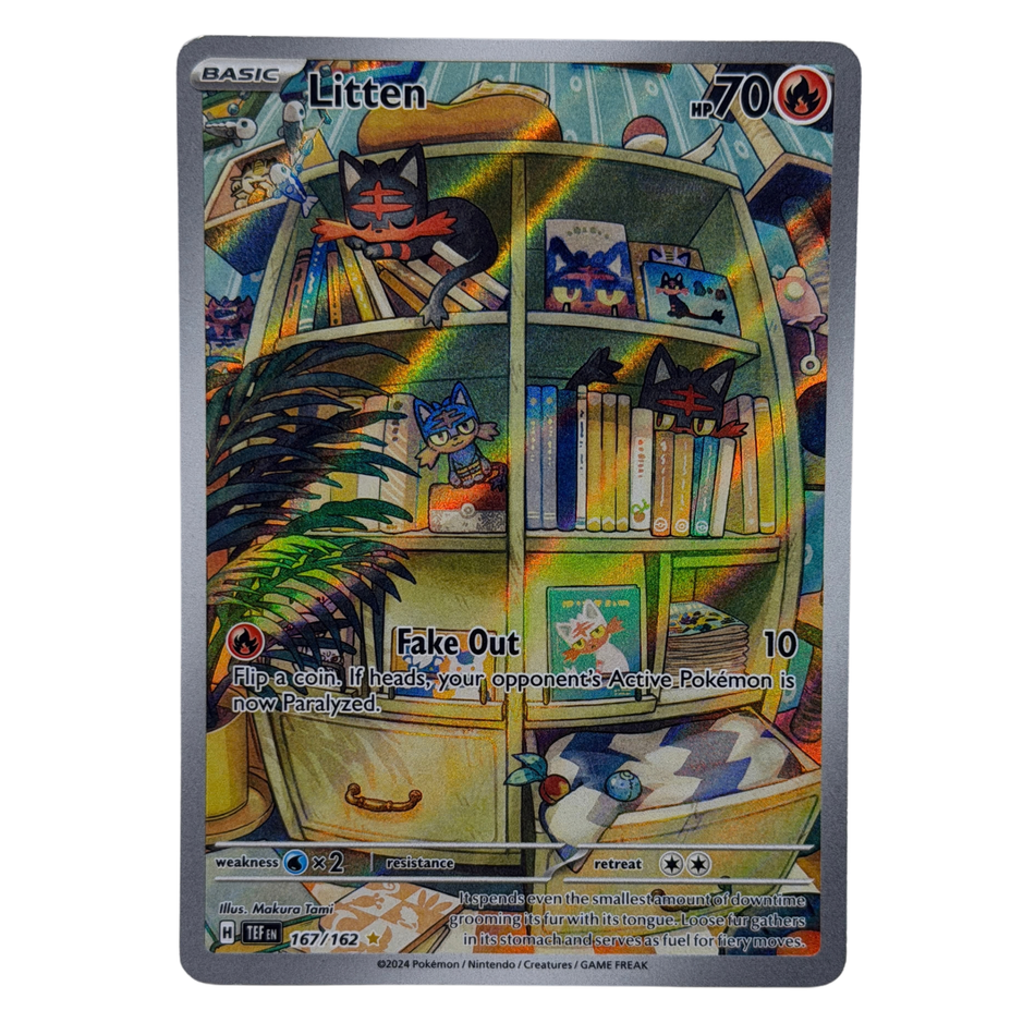 Pokemon TCG: Litten Holo Illustration Rare SV05: Temporal Forces 167/162 NM
