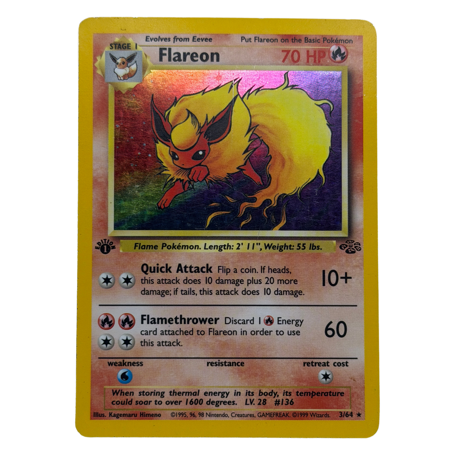 Pokemon TCG: 1st Edition Flareon Holo Jungle Set 3/64 Vintage LP/MP