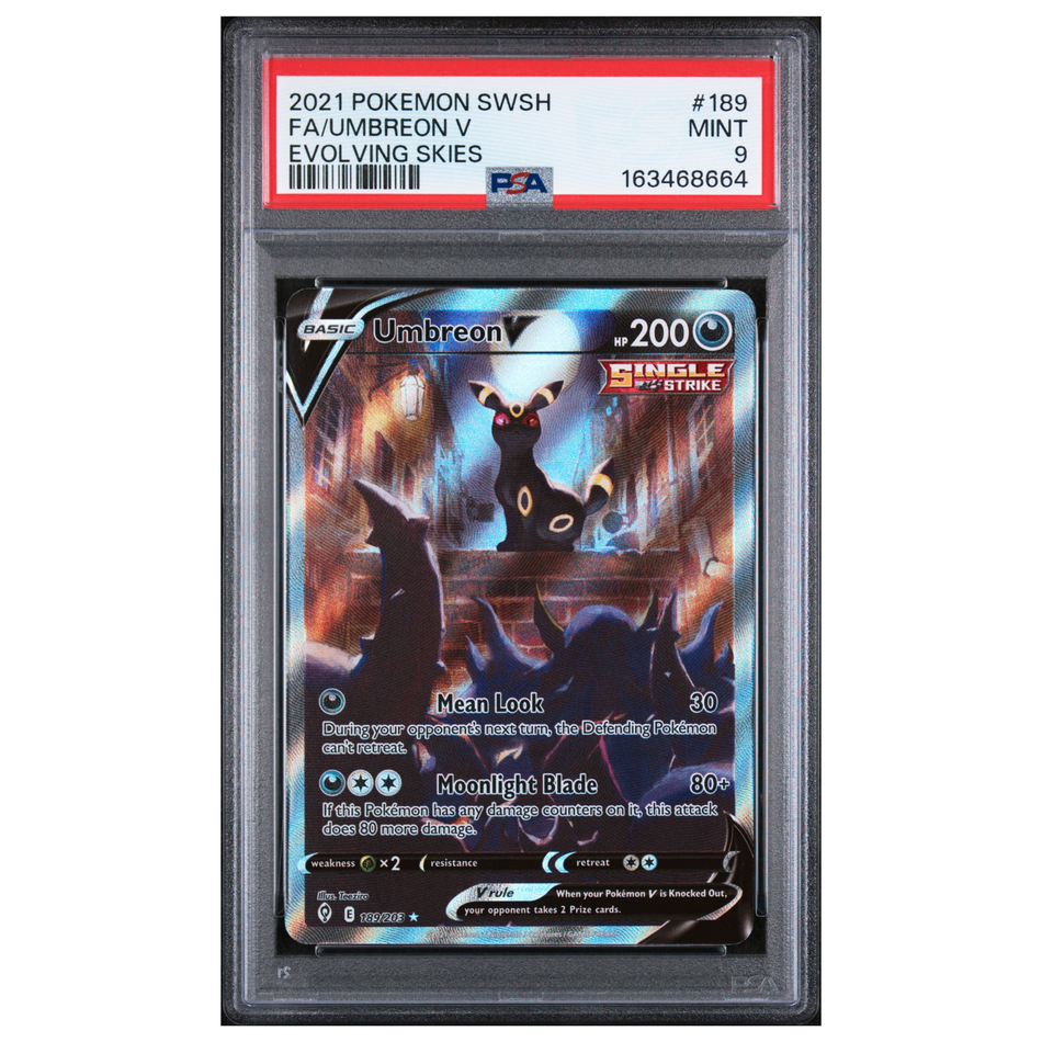 2021 POKEMON SWORD & SHIELD EVOLVING SKIES #189 FULL ART/UMBREON V PSA 9