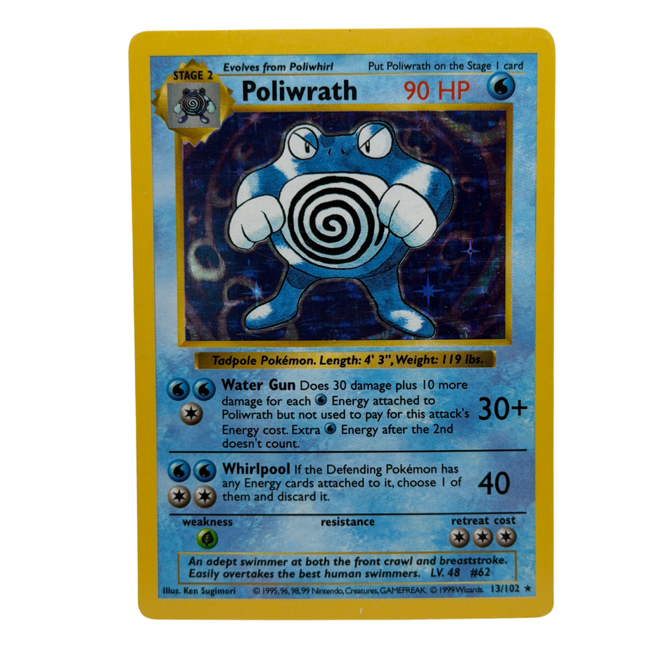 Pokemon TCG: Poliwrath 13/102 Shadowless Base Set Holo LP/NM
