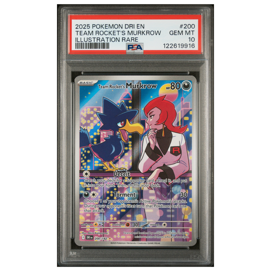 Pokemon TCG: Team Rocket's Murkrow 200/182 Sv10 EN Illustration Rare PSA 10
