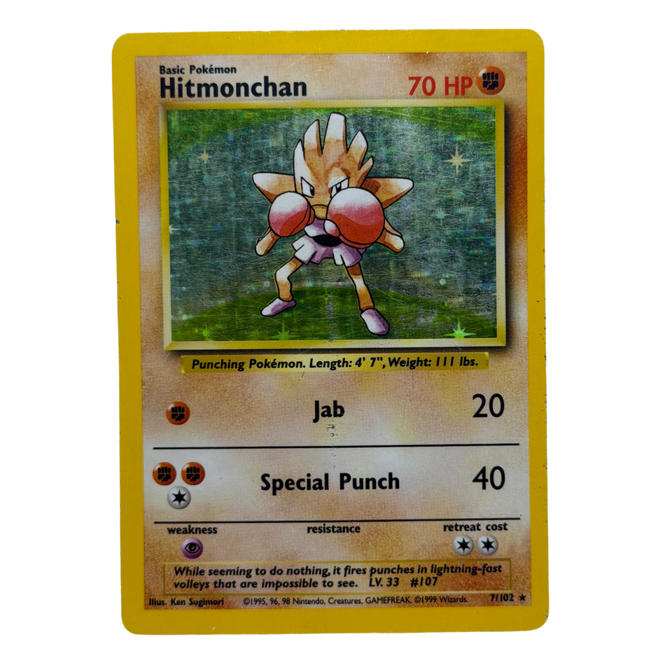 Pokemon TCG: Hitmonchan Base Set Holo Unlimited Rare 7/102 HP