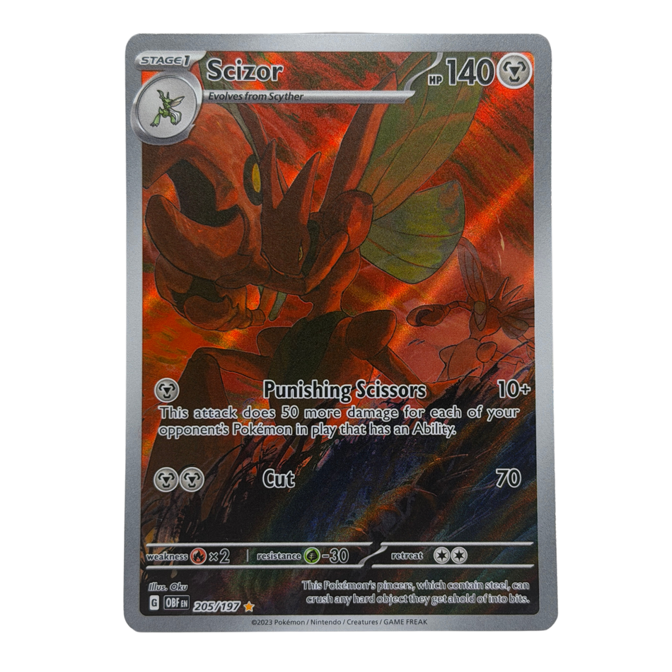 Pokemon TCG: Scizor 205/197 IR SV03 Obsidian Flames Holo Illustration Rare NM