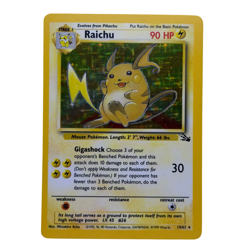 Pokemon TCG: Raichu 14/62 Holo Unlimited Fossil Set WOTC LP/NM